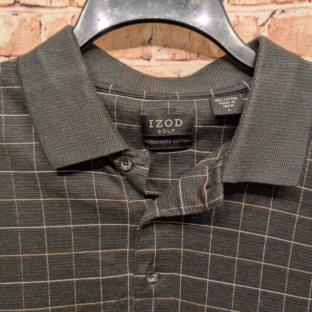 🧨🧨Izod Polo Golf Mercerized Cotton BLACK/Tan White Size Large - Picture 5 of 12
